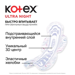 Прокладки KOTEX Ultra Dry&Soft Night Absorbent Ultra с крылышками, 7шт