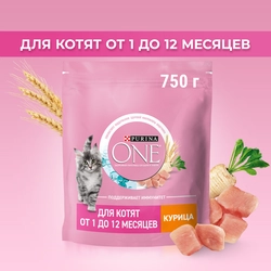 Корм сухой для котят PURINA ONE Kitten с курицей и цельными злаками, 750г