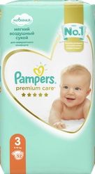 Подгузники детские PAMPERS Premium Care Midi 3, 6–10кг, 52шт