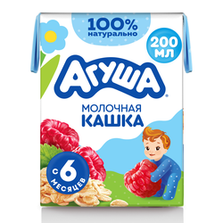 Кашка овсяная детская АГУША Вставай-ка молочная 2,5%, с малиной, с 6 месяцев,  200мл