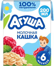 Изображение товара Кашка овсяная детская АГУША Вставай-ка молочная 2,5%, с малиной, с 6 месяцев, 200мл