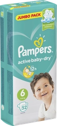 Подгузники детские PAMPERS Active Baby-Dry Extra Large 6, 13–18кг, 52шт