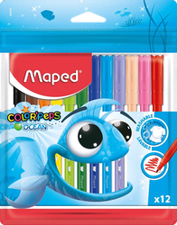 Фломастеры MAPED Color Pep's Ocean, 12 цветов, смываемые, ПВХ, Арт. 845720