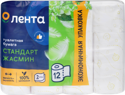 Изображение товара Бумага туалетная ЛЕНТА 2 слоя с ароматом жасмина белая, 12шт