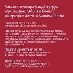 Напиток сокосодержащий МОЯ СЕМЬЯ Вишнята-Мята, из яблок, черноплодной рябины и вишни с экстрактом мяты, 0.95л