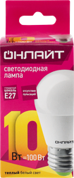 Лампа светодиодная ОНЛАЙТ 10Вт Е27, теплый свет, шар