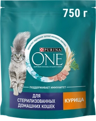 Корм сухой для взрослых кошек PURINA ONE Sterilised с курицей и цельными злаками, 750г