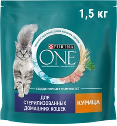 Корм сухой для взрослых кошек PURINA ONE Sterilised с курицей и цельными злаками, 1,5кг