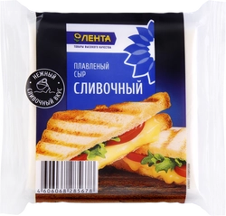 Сыр плавленый ЛЕНТА Сливочный, 45%, без змж, слайсы, 130г