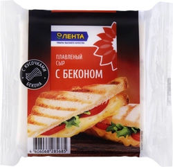 Сыр плавленый ЛЕНТА С беконом, 45%, без змж, слайсы, 130г
