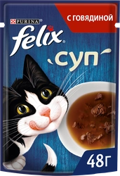 Корм влажный для взрослых кошек FELIX Суп с говядиной в соусе, 48г