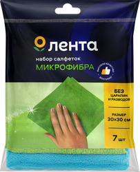 Салфетки ЛЕНТА универсальные микрофибра 30х30см, Арт. TC902, 7шт