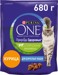 Корм сухой для взрослых кошек PURINA ONE Природа здоровья с высоким  содержанием курицы, 680г