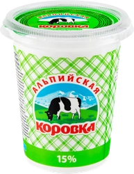 Продукт молокосодержащий АЛЬПИЙСКАЯ КОРОВКА произведенный по технологии сметаны 15%, с змж, 400г