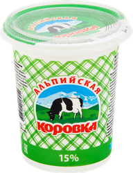 Продукт молокосодержащий АЛЬПИЙСКАЯ КОРОВКА произведенный по технологии сметаны 15%, с змж, 400г