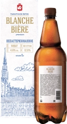 Напиток пивной BLANCHE BIERE Пшеничное Белое нефильтрованный 4,8%, 1л