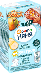 Кашка мультизлаковая ФРУТОНЯНЯ молочная йогуртная, с грушей, бананом и пребиотиками, с 6 месяцев, 200мл