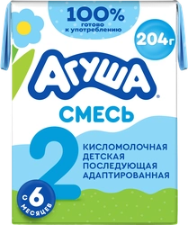 Смесь кисломолочная АГУША 2 с витаминами и минеральными веществами 3,4%, без змж, 204г