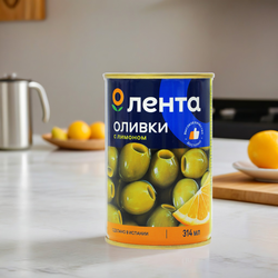 Оливки с лимоном ЛЕНТА зеленые, 314мл