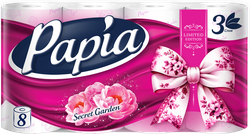 Изображение товара Бумага туалетная PAPIA Secret Garden 3-слоя, 8шт