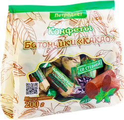Конфеты ЗДОРОВЫЕ СЛАДОСТИ батончики Какао со стевией, 200г