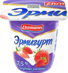 Изображение товара Продукт йогуртный EHRMANN Эрмигурт Экстра Сливочный с клубникой и земляникой 7,5%, без змж, 100г