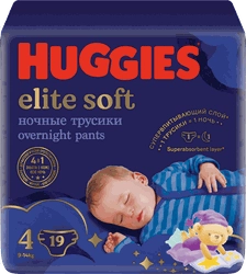 Подгузники-трусики детские HUGGIES Elite Soft 4 ночные, 9–14кг, 19шт