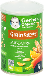 Снеки пшенично-овсяные GERBER Organic морковь-апельсин, с 12 месяцев, 35г