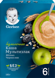 Изображение товара Каша мультизлаковая GERBER безмолочная, с яблоком и черносливом, с 6 месяцев, 180г