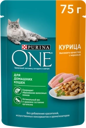 Корм влажный для взрослых кошек PURINA ONE Housecat с курицей и морковью в соусе, 75г