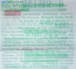 Вода питьевая СВЯТОЙ ИСТОЧНИК газированная, 0.33л