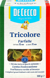 Макароны DE CECCO Farfalle Tricolore из твердых сортов пшеницы, 500г