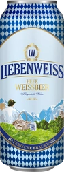 Пиво светлое LIEBENWEISS Hefe-Weissbier пшеничное нефильтрованное пастеризованное неосветленное, 5,1%, ж/б, 0.5л