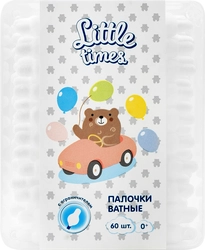 Ватные палочки детские LITTLE TIMES с ограничителем, 60шт