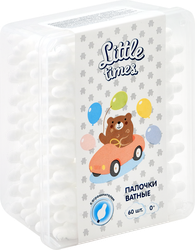 Ватные палочки детские LITTLE TIMES с ограничителем, 60шт