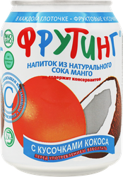 Изображение товара Напиток FRUITING из сока манго с кусочками кокоса негазированный, 0.238л
