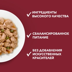 Корм влажный для взрослых собак PURINA ONE Mini Говядина, картофель и горох в подливе, 85г