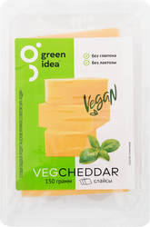 Продукт пищевой на основе крахмала GREEN IDEA со вкусом сыра Чеддар 24%, нарезка, 150г