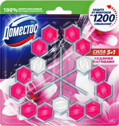 Изображение товара Блок для унитаза ДОМЕСТОС Trio Power 5 Ледяная магнолия, 3х55г