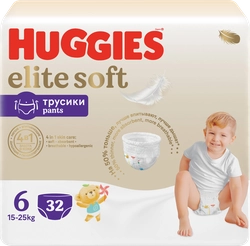 Подгузники-трусики детские HUGGIES Elite Soft 6, 15–25кг, 32шт