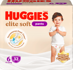 Изображение товара Подгузники-трусики HUGGIES Elite Soft 6 15–25кг, 32шт