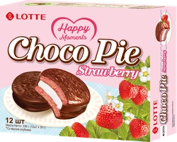 Печенье глазированное LOTTE Choco Pie со вкусом клубники, 336г