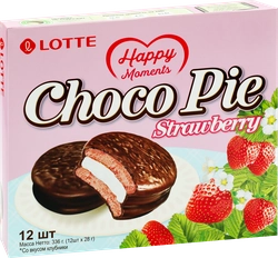 Печенье глазированное LOTTE Choco Pie со вкусом клубники, 336г