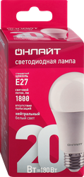 Лампа светодиодная ОНЛАЙТ E27 20Вт, нейтральный белый свет, груша Арт. 
61158