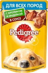 Корм консервированный для взрослых собак PEDIGREE с кроликом и индейкой в соусе, для всех пород, 85г