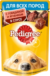 Корм консервированный для взрослых собак PEDIGREE с говядиной и ягненком в соусе, 85г