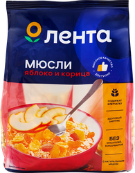 Изображение товара Мюсли хрустящие ЛЕНТА с яблоком и корицей в меду, 400г