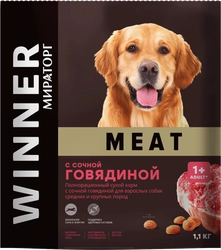 Корм сухой для взрослых собак WINNER Meat с сочной говядиной, для средних и крупных пород, 1,1кг