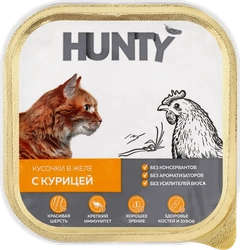 Корм консервированный для взрослых кошек HUNTY с курицей, кусочки в желе, 100г