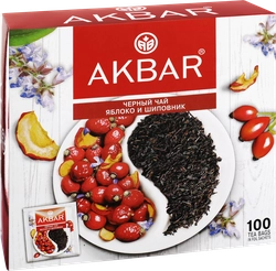 Чай черный AKBAR Яблоко и шиповник, 100пак